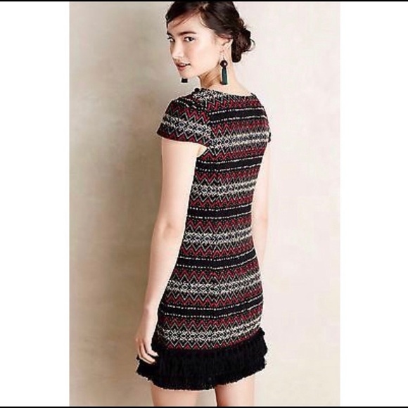 Anthropologie Pom Pom Fringe Cap Sleeve Dress - Picture 2 of 8